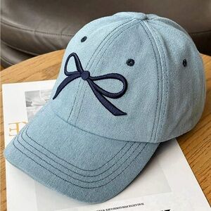 Adjustable Denim Blue + Navy Embroidered Bowknot Baseball Cap OS New